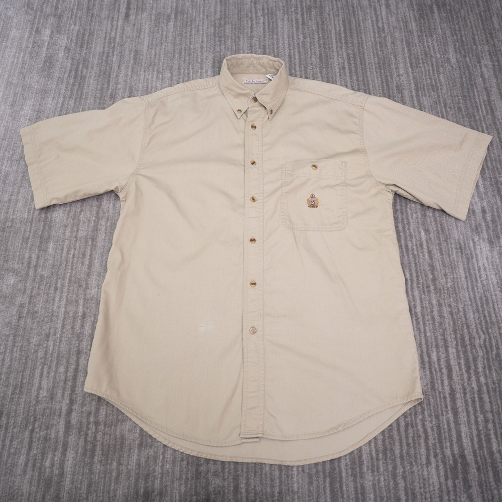 Bugle Boy Company Button Down Shirt Mens M Tan Short Sleeve Cotton Twill